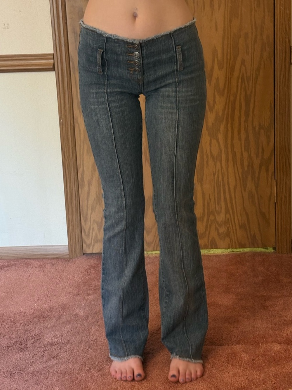 Vtg Zana Di Low Rise Denim Flare Jeans with Frayed Hem